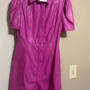 Karlie Pink Puff Sleeve pleather Mini Dress size medium